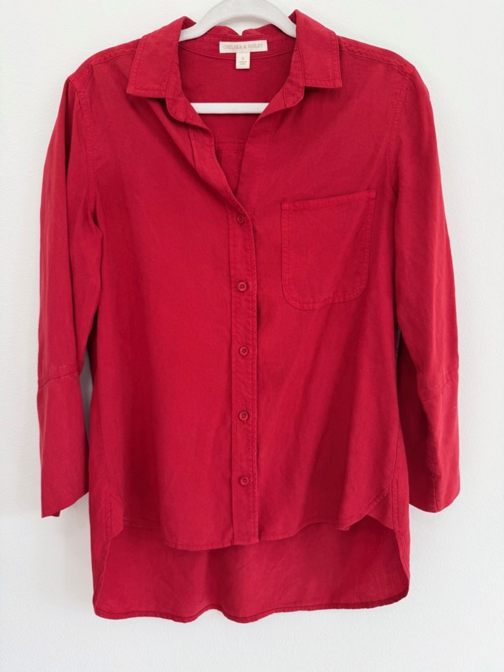 Chelsea & Violet Red Tunic Shirt Relaxed Lightweight Button Down Size Small - Picture 4 of 6